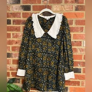 AE Ruffle Collar Floral Shirt Dress Mini XS